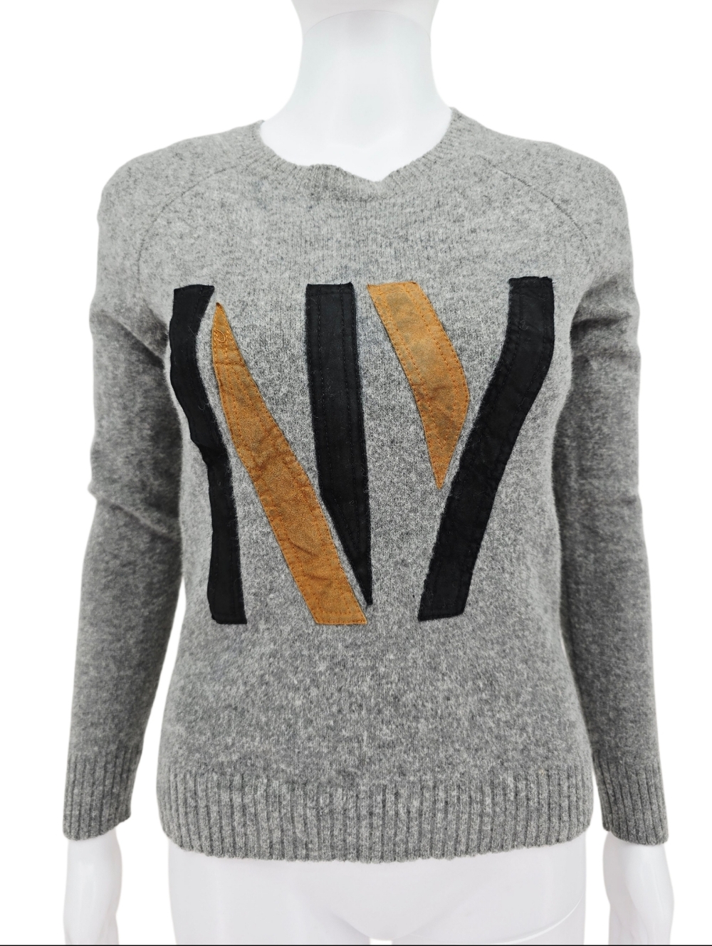 Madewell NY Merino Wool Leather Crewneck Sweater Gray S